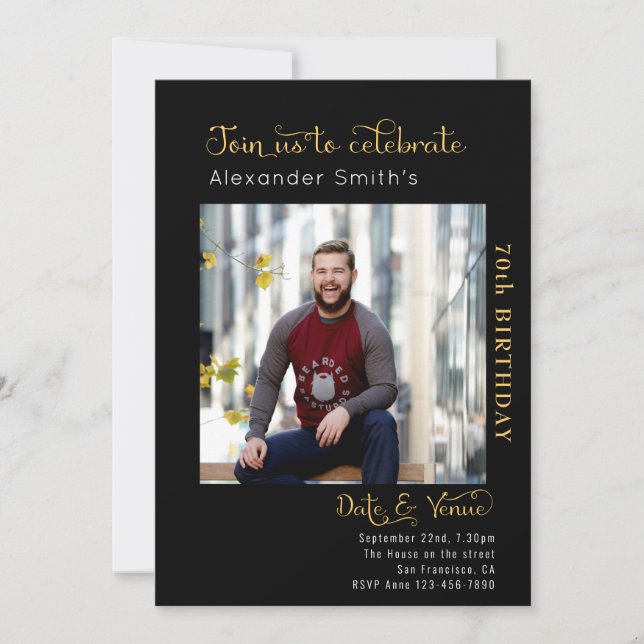 Svart 70:e födelsedag inbjudningar (Framsida)