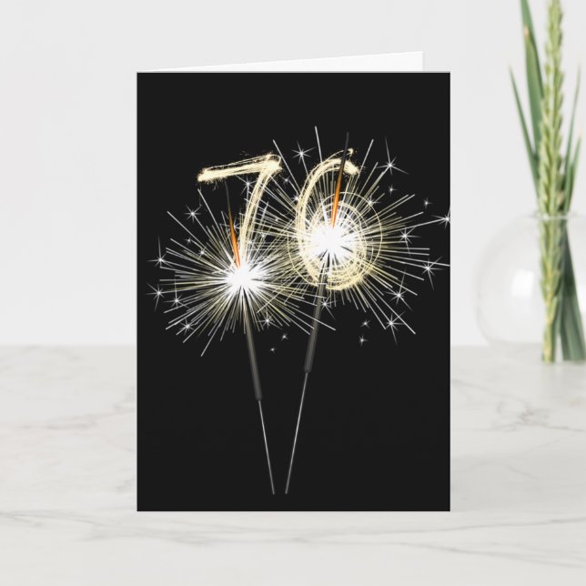 Svart 76:e födelsedagssparkler kort (Framsida)