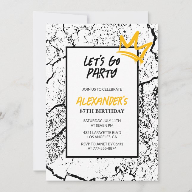 Svart 87-årsinbjudan Manar Hip hop modern Inbjudningar (Framsida)