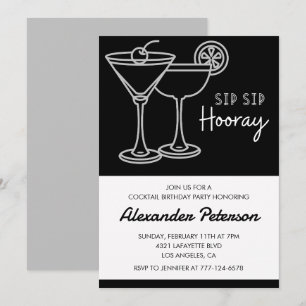 Svart 90-årsfödelsedagsinbjudan Cocktail Elegant Inbjudningar