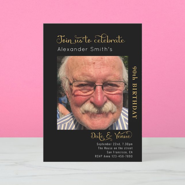 Svart 90:e födelsedagsinbjudan inbjudningar (Skapare uppladdad)