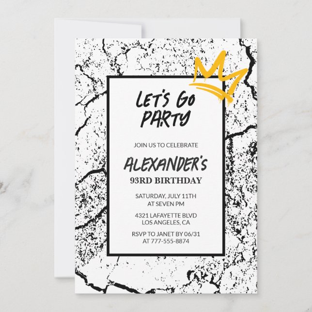 Svart 93-årsinbjudan till Manar Hip hop Inbjudningar (Framsida)