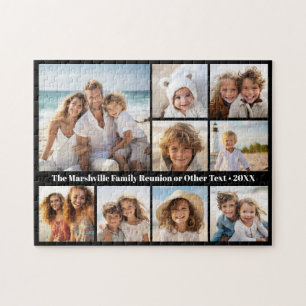 Svart 9 Foto Collage - vit text - trendig grid Pussel