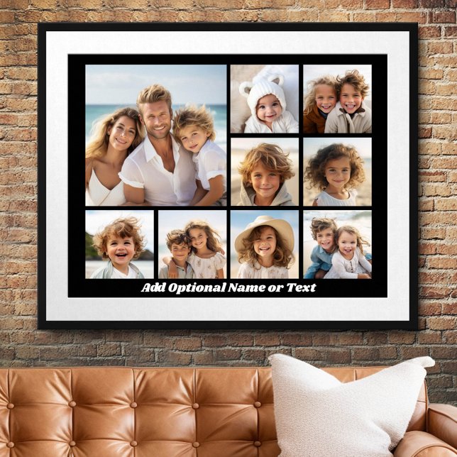 Svart 9-foto-fyrkantsfärg - med skript vitt poster (Custom Photo Collage Poster)