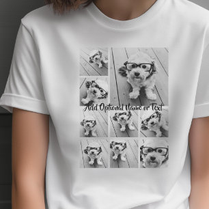 Svart 9-foto-fyrkantsfärg - med skript vitt t shirt