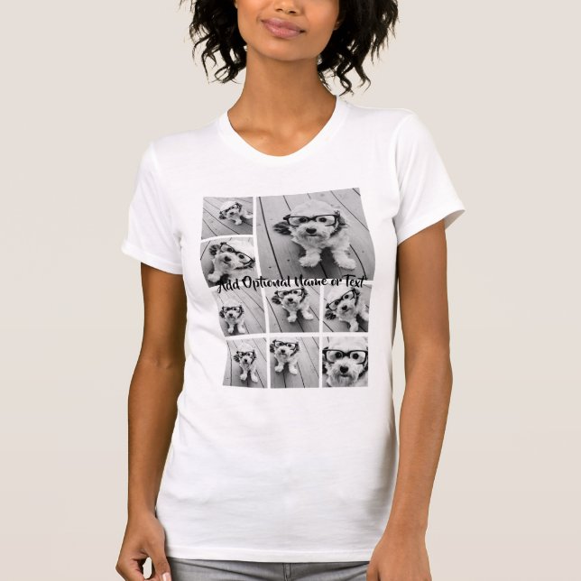 Svart 9-foto-fyrkantsfärg - med skript vitt t shirt (Framsida)