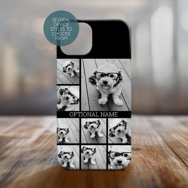 Svart 9-foto-fyrkantsfärgstav - med namn-vit (Personalized Phone Case with Custom Text and Trendy Design)
