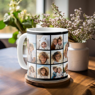 Svart 9-foto-kvadratisk kollage kaffemugg