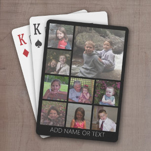 Svart 9-foto-kvadratisk kollage, vanlig vit text casinokort