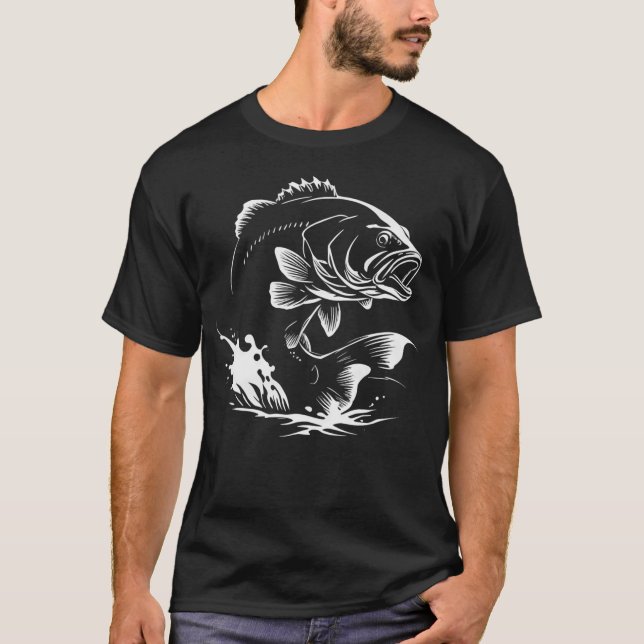 Svart Abborre Fiske T Shirt (Framsida)