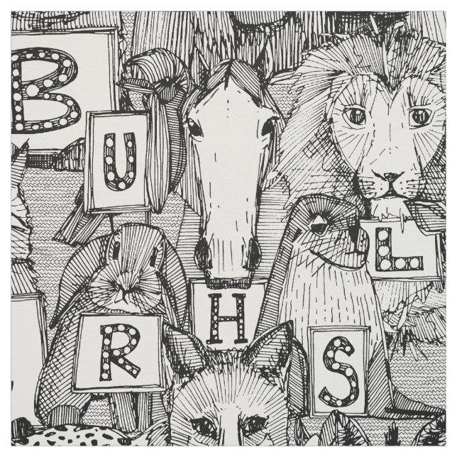 svart ABC-vit djur Tyg (Provkarta)