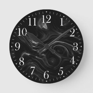 Svart Abstrakt av plasmaenergi Art Wall Clock Rund Klocka