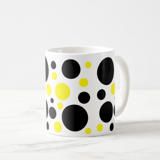 Svart Abstrakt-cirklar för Gult Kaffemugg (Framsida höger)