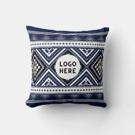 Svart Abstrakt Etnisk Geometrisk Mönster med Logo Kudde