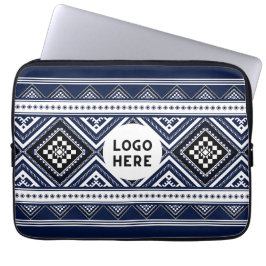 Svart Abstrakt Etnisk Geometrisk Mönster med Logo Laptop Fodral
