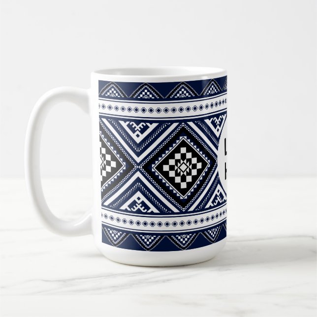 Svart Abstrakt Etnisk Geometriska Mönster med Logo Kaffemugg (Vänster)