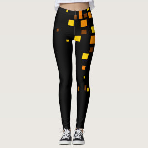Svart Abstrakt Konstnärlig Gul Fyrkantig Mönster Leggings