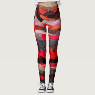 Svart Abstrakt med röd Orange Leggings