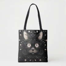 Svart Abstrakt Modern Cat Graphic Tote