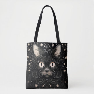 Svart Abstrakt Modern Cat Graphic Tote Tygkasse
