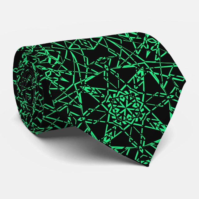Svart abstrakt modern spindelnät linjer neon grönt slips (Rullad)