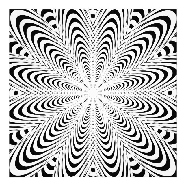 Svart abstrakt, optisk illusionsblomma fototryck (Framsidan)