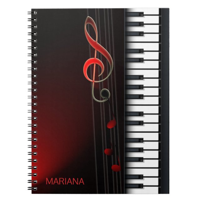 Svart Abstrakt Piano och Rödlena Anteckningsbok (Framsidan)