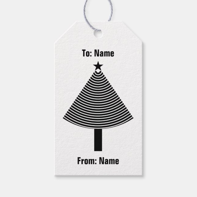 Svart Abstrakt, stripe Julgran Presentetikett (Framsidan)