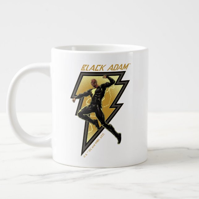 Svart Adam Lightning Bolt Character Illustration Jumbo Mugg (Vänster)