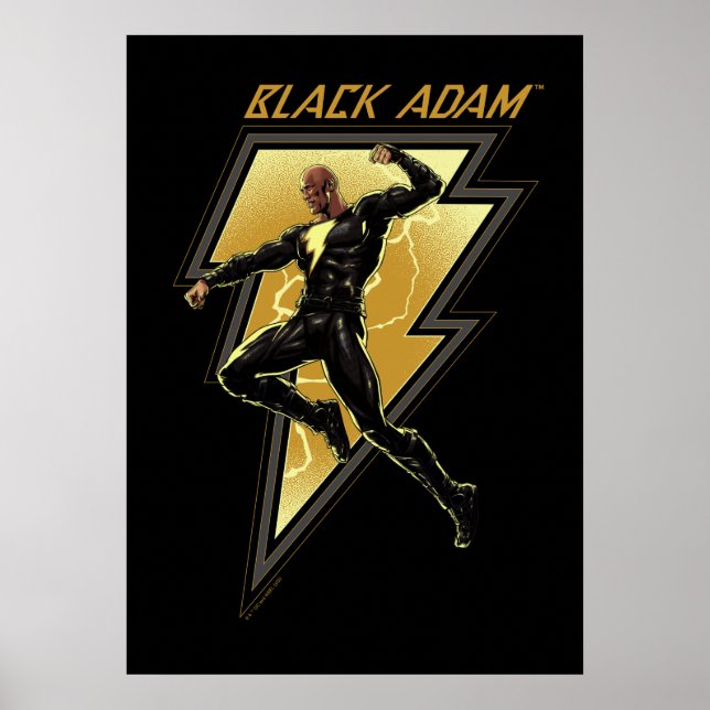 Svart Adam Lightning Bolt Character Illustration Poster (Framsidan)