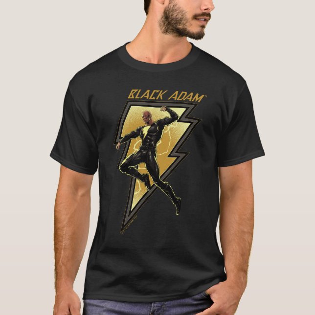 Svart Adam Lightning Bolt Character Illustration T Shirt (Framsida)