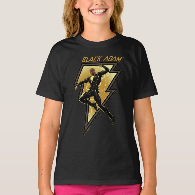 Svart Adam Lightning Bolt Character Illustration T Shirt (Framsida)