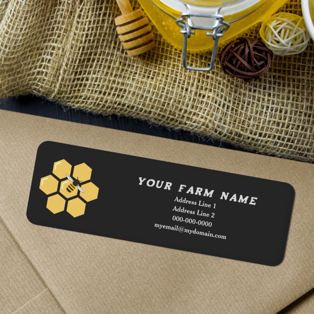 Svart adressetikett för bin och Honeycomb Returadress Etikett (Bee and Honeycomb Black Return Address Label)