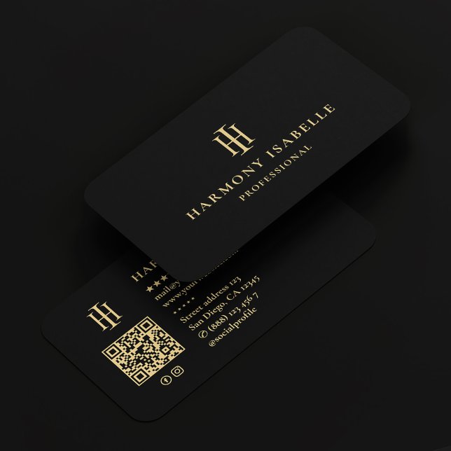 Svart advokatfirma i Monogram Logotyp Professionel Visitkort (HI Monogram Logo Professional Elegant Black Business Card
)