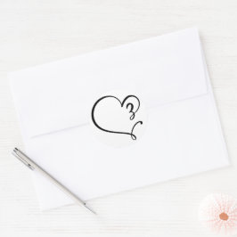 Svart Aesthetic Line Heart Bröllop kuvert Seals Runt Klistermärke