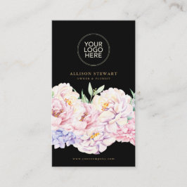 Svart Affärskort för elegant Blommigt med QR-kod Visitkort