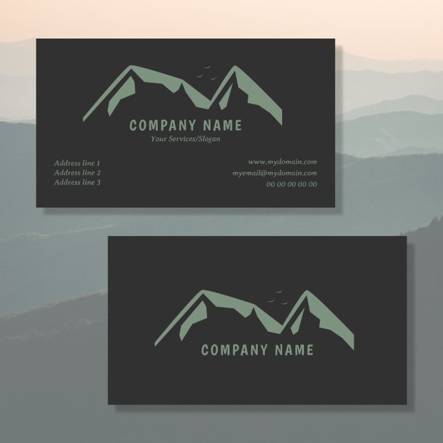 Svart Affärskort med Grönt bergen Visitkort (Black Business Card with Green Mountains)