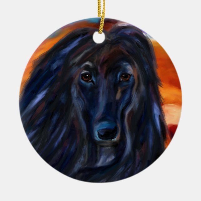 Svart Afghansk Hund Julgransprydnad Keramik (Framsidan)