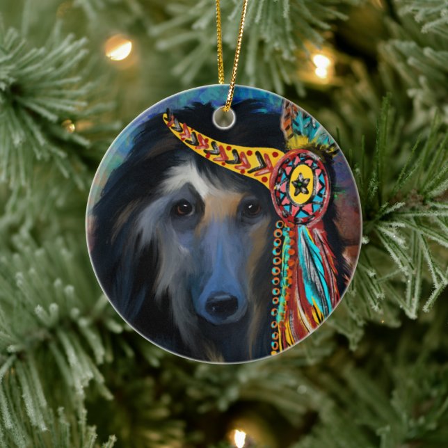 Svart Afghansk Hund   Julgransprydnad Keramik (Träd)