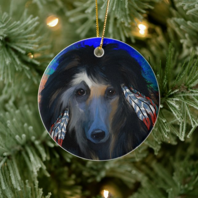 Svart Afghansk Hund   Julgransprydnad Keramik (Träd)