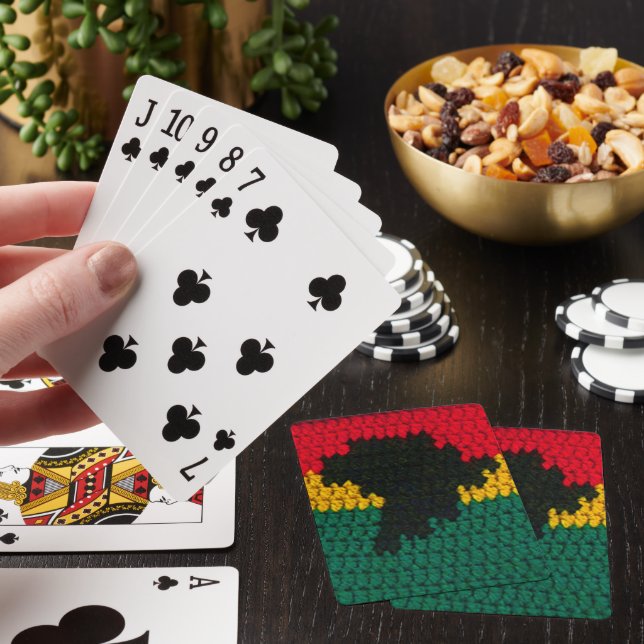 Svart Afrika Karta Red Guld Grönt Crochet Print Casinokort (På plats)