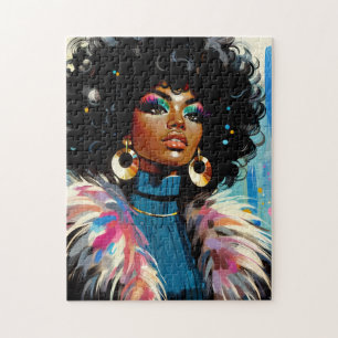 Svart afro-kvinna färgglad retro konst pussel