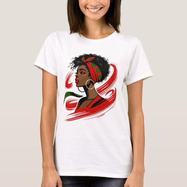Svart afro-kvinna – Stark, vacker & Empowerad  T Shirt (Framsida)