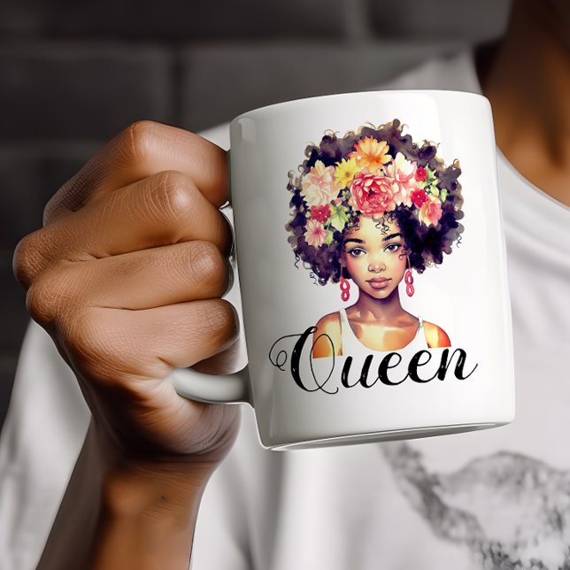 Svart Afro Woman med Monogram Blommigt Kaffemugg (Skapare uppladdad)