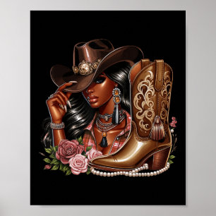 Svart afroamerikansk cowgirl västern country tex poster