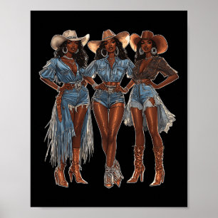 Svart afroamerikansk cowgirl västernländsk country poster