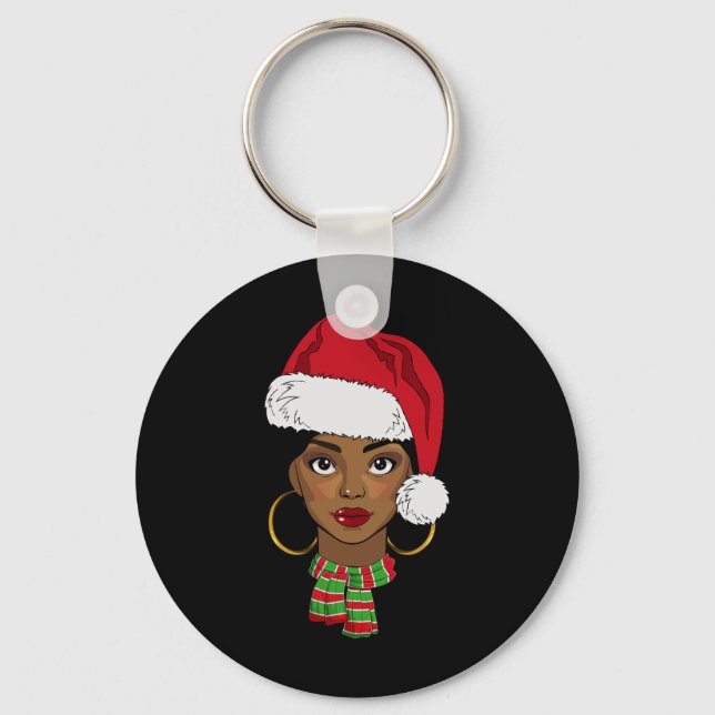 Svart afroamerikansk tomte afro jul Melani Nyckelring (Framsida)