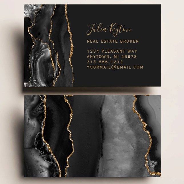 Svart Agat Geod Guld Glitter Fastigheter Visitkort (Skapare uppladdad)