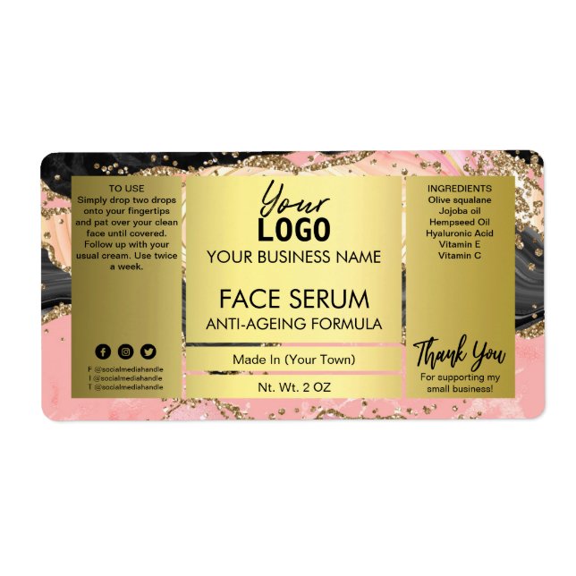 Svart agat med Guld Glitter Ansikte-serum Fraktsedel (Framsidan)