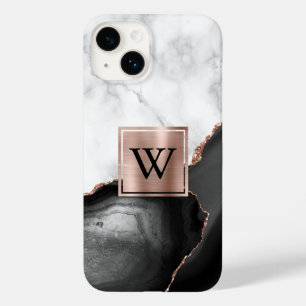 Svart Agat Roséguld Vit Marmor Monogram